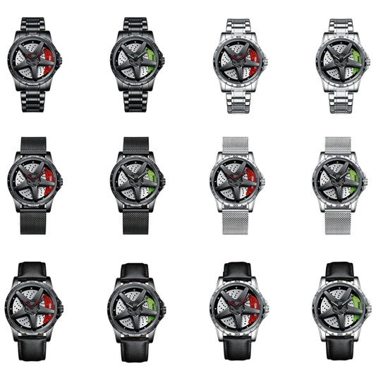 Montre homme multifonctionnelle BINBOND D002 avec cadran intégré au moyeu de voiture, étanche et résistante à l'usure