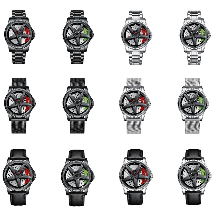 BINBOND D002 Montre Homme Multifonction Étanche et Résistante à l'Usure avec Cadran Type Moyeu de Roue