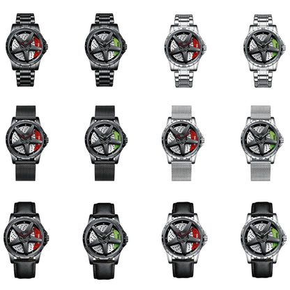 BINBOND D002 Montre Homme Multifonction Étanche et Résistante à l'Usure avec Cadran Type Moyeu de Roue