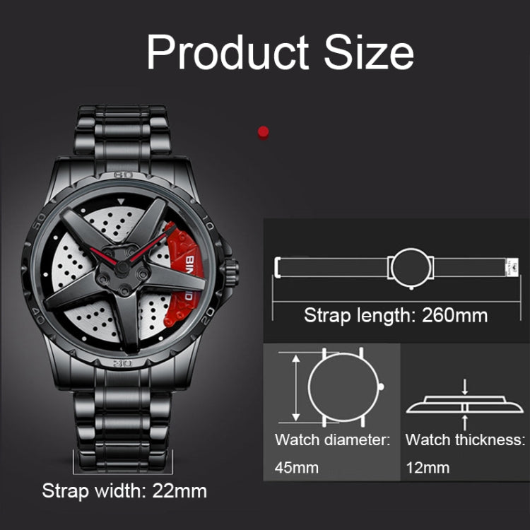 BINBOND D002 Montre Homme Multifonction Étanche et Résistante à l'Usure avec Cadran Type Moyeu de Roue