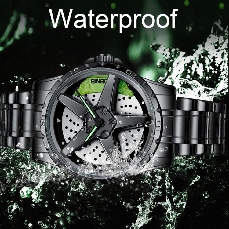 BINBOND D002 Montre Homme Multifonction Étanche et Résistante à l'Usure avec Cadran Type Moyeu de Roue