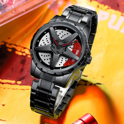 BINBOND D002 Montre Homme Multifonction Étanche et Résistante à l'Usure avec Cadran Type Moyeu de Roue