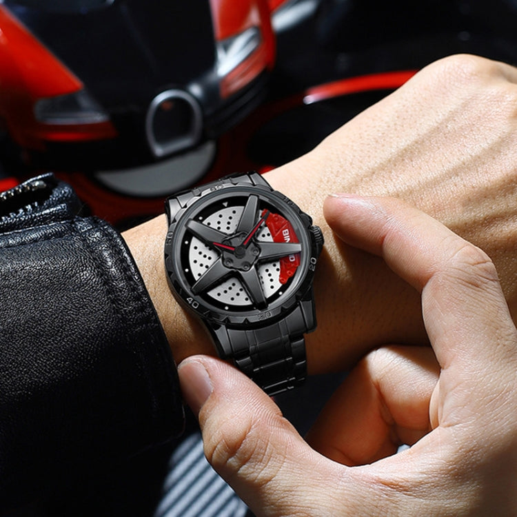 BINBOND D002 Montre Homme Multifonction Étanche et Résistante à l'Usure avec Cadran Type Moyeu de Roue