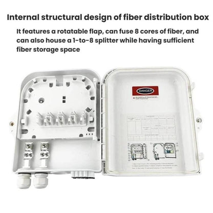 8-Core Outdoor-Rated Fiber Optic Splitter Box ABS Indoor/Outdoor Wall-Mounted Pole Fiber Optic Enclosure