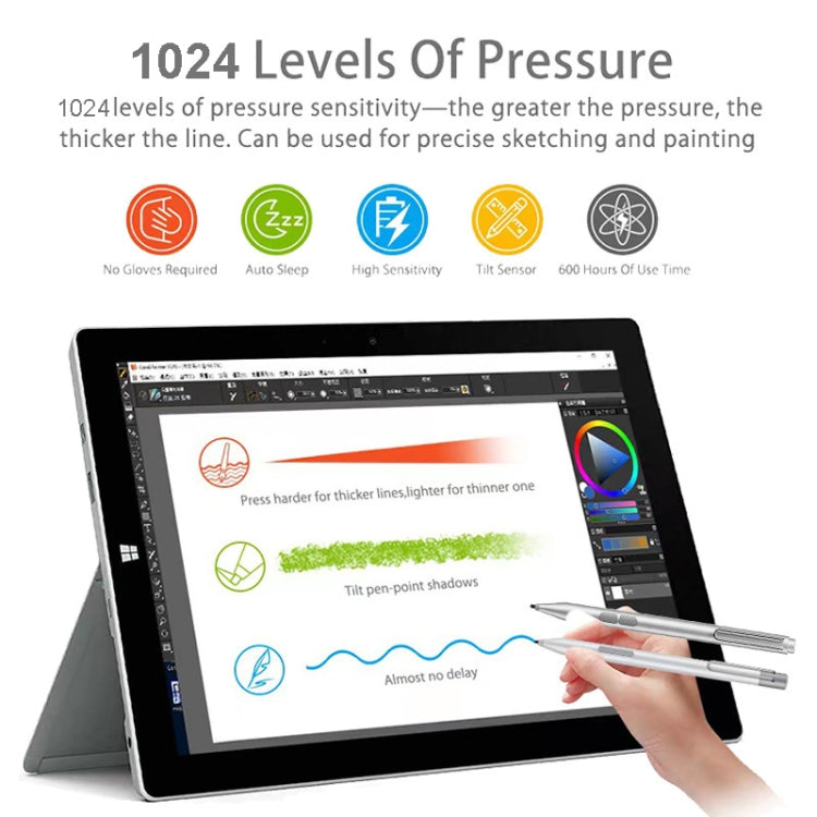 F94S For Microsoft Surface Series Stylus Pen 1024 Pressure Level Electronic Pen, 1024 Pressure Level (Black), 1024 Pressure Level (Silver)