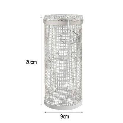 Outdoor Stainless Steel Barbecue Cage BBQ Round Mesh Tube, 20cm With Hook, 30cm With Hook