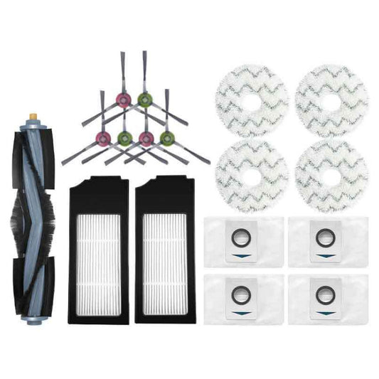 1 depósito para aspiradora ECOVACS X1 ONMI/X1 TURBO, juego 14 en 1: 1 cepillo principal, 2 pares de cepillos laterales, 2 filtros, 1 cubierta para cepillo principal, 2 bolsas para polvo y 1 depósito.
