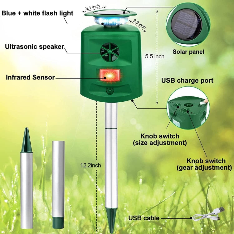 SK698 Solar Powered Animal Repeller 360 Degree Strobe Light Bird Repeller Ultrasonic Rat Repeller