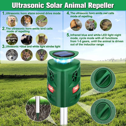 SK698 Solar Powered Animal Repeller 360 Degree Strobe Light Bird Repeller Ultrasonic Rat Repeller