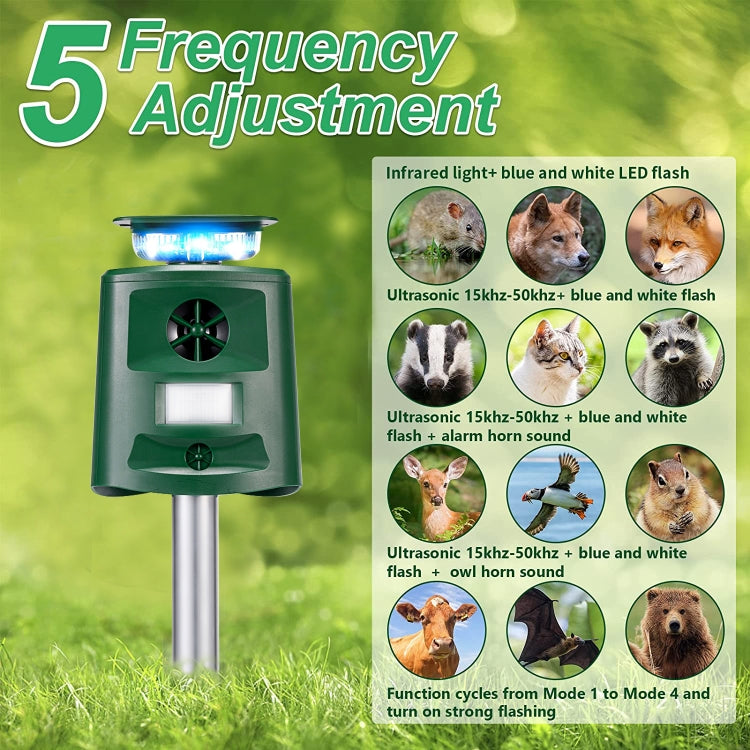 SK698 Solar Powered Animal Repeller 360 Degree Strobe Light Bird Repeller Ultrasonic Rat Repeller