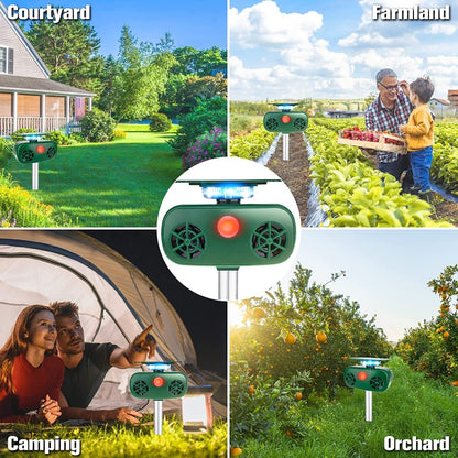 SK628 Solar Powered Animal Repeller 360 Degree Strobe Light Bird Repeller Ultrasonic Rat Repeller