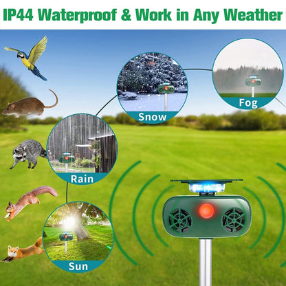 SK628 Solar Powered Animal Repeller 360 Degree Strobe Light Bird Repeller Ultrasonic Rat Repeller
