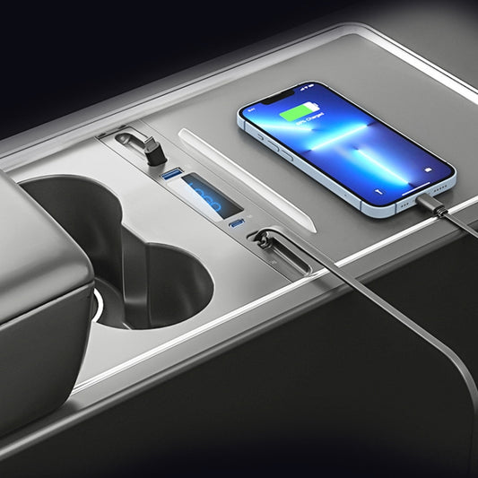 Pour Tesla Model 3 / Y Chargeur Rapide Intérieur 27W Station d'Accueil HUB Intelligente USB-C/Type-C, PT-DSL-2 Type-C