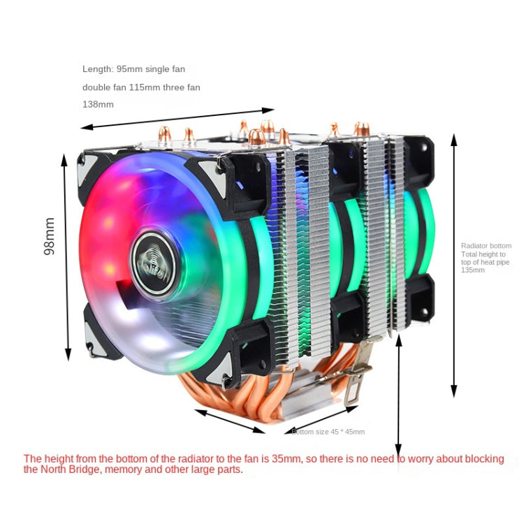 Desktop Computer Double Copper Tube CPU Radiator Super Quiet, 2 Tube Without Light 3-pin Single Fan, 2 Tube Without Light 3-pin Double Fan, 2 Tube Red Light 3-pin Single Fan, 2 Tube Blue Light 3-pin Single Fan, 2 Tube Blue Light 3-pin Double Fan�������...