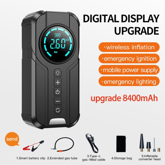 Bomba de aire con fuente de alimentación de emergencia para vehículos YX1920SH, todo en uno, 8000 mAh, 8000 mAh + bolsa de EVA.