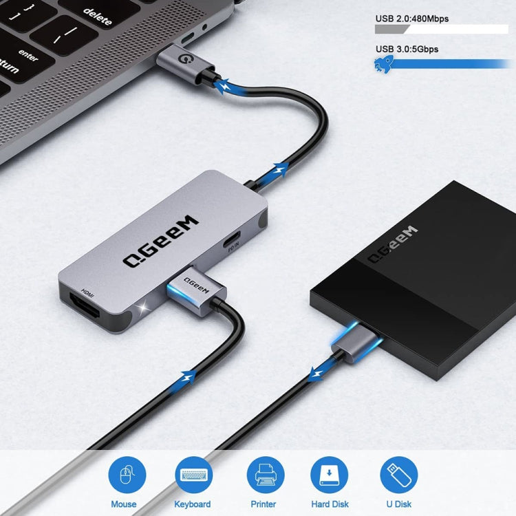 QGeeM UH03-1 USB3.0 Multifunctional Docking Station Type-C PD100W HUB, UH03-1 (3 in 1)