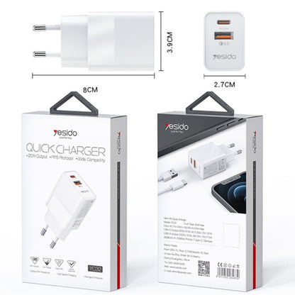 Yesido YC32PD20W + QC3.0 Dual-port Fast Charging Head Mobile Phone Charger, YC32 EU Plug