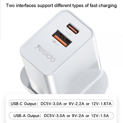 Yesido YC32PD20W + QC3.0 Dual-port Fast Charging Head Mobile Phone Charger, YC32 EU Plug