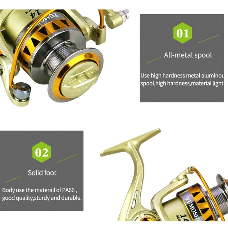 Spinning Fishing Reel 5.2:1 Gear Ratio Metal Spool Saltwater Fishing Tools, YUMOSHI JF2000, YUMOSHI JF3000, YUMOSHI JF4000, YUMOSHI JF5000, YUMOSHI JF6000, YUMOSHI JF7000