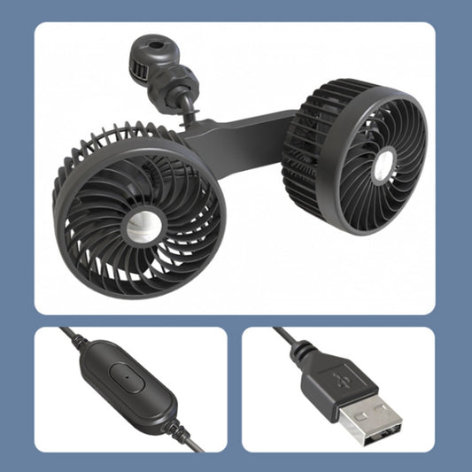 Ventilateur double tête USB F6207 pour siège arrière de voiture, avec fermeture éclair, USB, allume-cigare avec USB