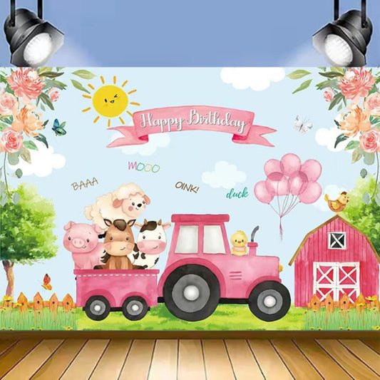 Décoration de fête d'anniversaire pour garçon, motif camion d'animaux de la ferme, 150 x 100 cm, toile de fond 150 x 100 cm