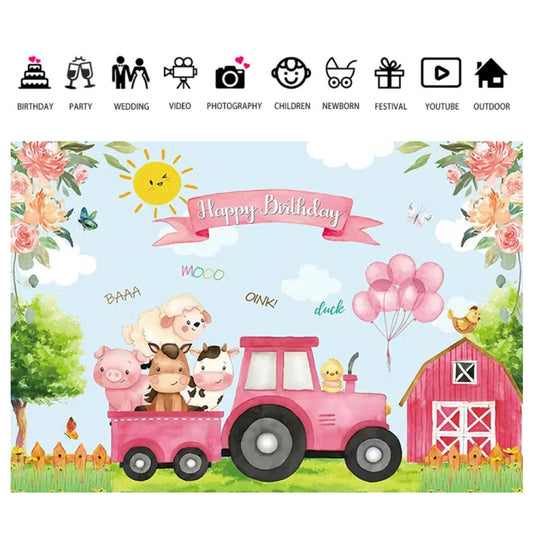 Décoration de fête d'anniversaire pour garçon, motif camion d'animaux de la ferme, 150 x 100 cm, toile de fond 150 x 100 cm