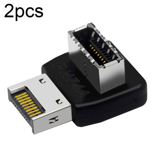 2 adaptateurs USB 3.1 Type-E pour carte mère d'ordinateur, coude à 90 degrés, Type-C frontal