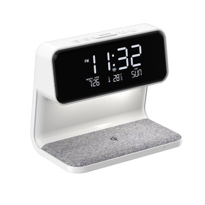3 In 1 10W Wireless Charging Bedside Lamp LCD Screen Alarm Clock  Phone Charger,EU Plug