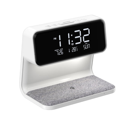 3 In 1 10W Wireless Charging Bedside Lamp LCD Screen Alarm Clock  Phone Charger,EU Plug