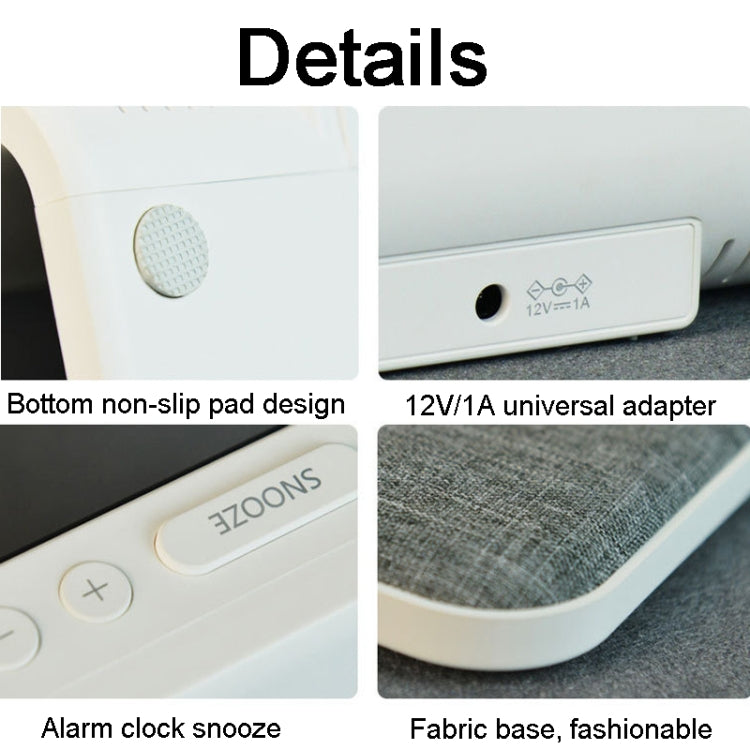 3 In 1 10W Wireless Charging Bedside Lamp LCD Screen Alarm Clock  Phone Charger,EU Plug