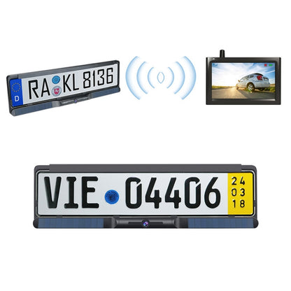 Solar Integrated License Plate Frame Vehicle Camera Wireless Reversing Display, RC03
