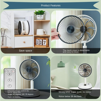 Ventilateur télescopique pliable portable de 8 pouces avec oscillation, minuterie et télécommande, blanc 6000 mAh