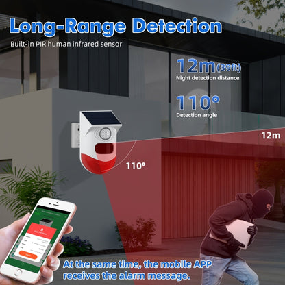 Infrared Motion Detector Solar Outdoor PIR Wireless Strobe Siren Detector Sound Alarm, CT80R USB Upgrade Model