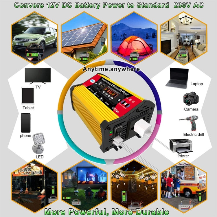 SOLIKE TECH 300W Inverter with Bluetooth MP3/FM Multimedia Player, 12V to 110V, 12V to 220V