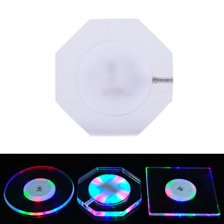 LED Light Up Acrylic Coaster Transparent Crystal Base, 100x4mm Round, 100x4mm Octagonal, 100x4mm Square