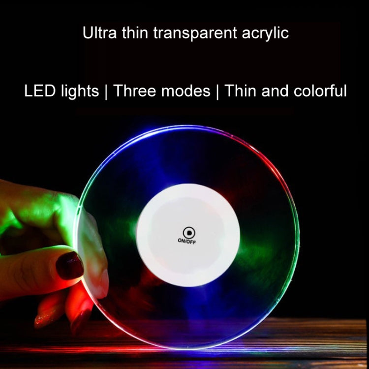 LED Light Up Acrylic Coaster Transparent Crystal Base, 100x4mm Round, 100x4mm Octagonal, 100x4mm Square