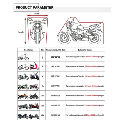 190T Motorcycle Rain Covers Dustproof Rain UV Resistant Dust Prevention Covers, M, L, XL, XXL, XXXL, XXXXL