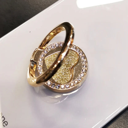Round Glitter Heart Mobile Phone Ring Holder Metal Stand