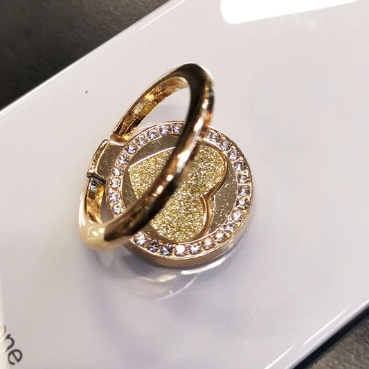 Round Glitter Heart Mobile Phone Ring Holder Metal Stand