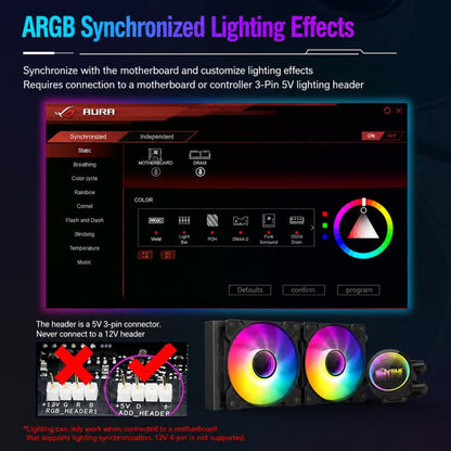 Sumtax Water Cooler Cpu Fan RGB Fan Liquid Heatsink Integrated Radiator, 120mm Colorful