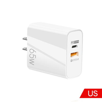 A502 65W USB-C/Type-C+USB Dual Port GaN Charger QC3.0 Laptop Universal Charger, EU Plug Black, EU Plug White, US Plug Black, US Plug White, UK Plug Black, UK Plug White