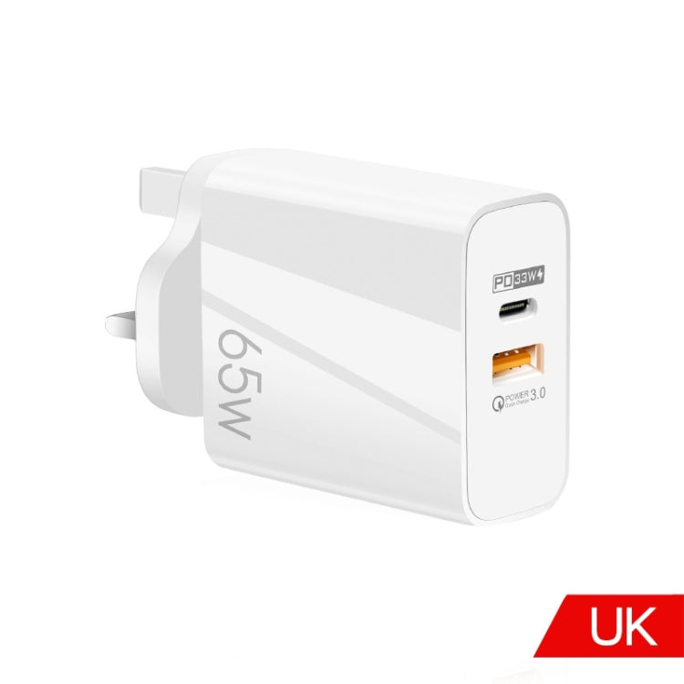 A502 65W USB-C/Type-C+USB Dual Port GaN Charger QC3.0 Laptop Universal Charger, EU Plug Black, EU Plug White, US Plug Black, US Plug White, UK Plug Black, UK Plug White