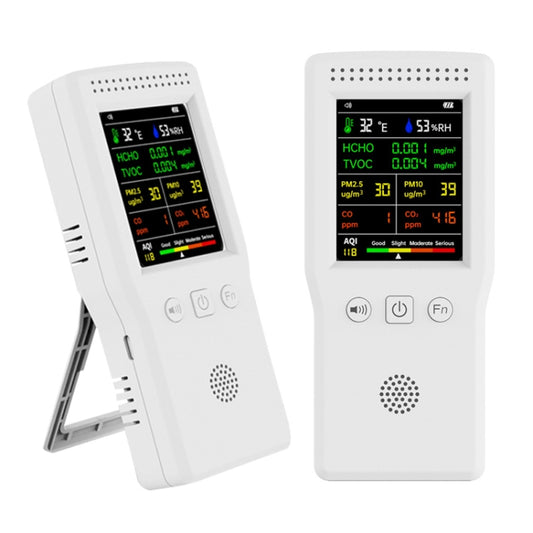 9 In 1 Air Quality Detector Handheld High Precision Formaldehyde Detector, White, Black
