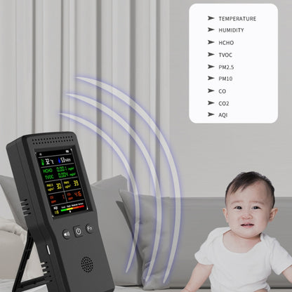 9 In 1 Air Quality Detector Handheld High Precision Formaldehyde Detector, White, Black