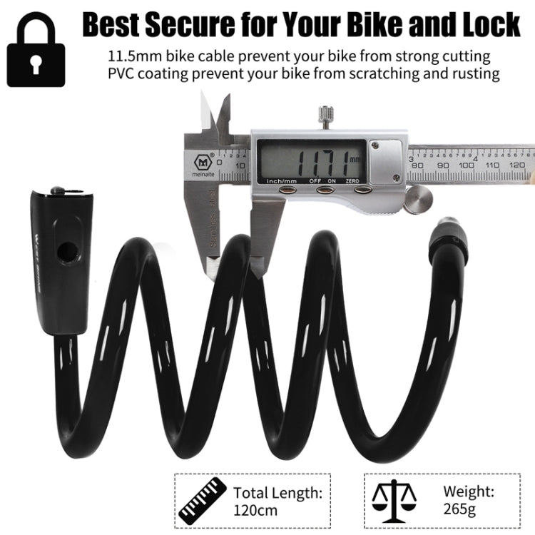 WEST BIKING 1.2m Bicycle Lock PVC Steel Cable Anti-theft Waterproof Cycling Lock, Black, Blue, Orange