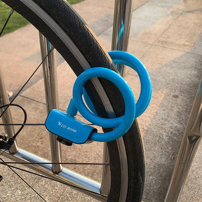 WEST BIKING 1.2m Bicycle Lock PVC Steel Cable Anti-theft Waterproof Cycling Lock, Black, Blue, Orange