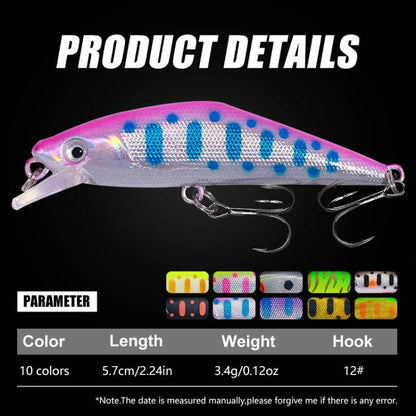 HENGJIA 5.7cm 3.4g Microbe Road Lures Slow Sinking Minnow Fake Bait, 1, 2, 3, 4, 5, 6, 7, 8, 9, 10, 10 couleurs ensachées, 10 couleurs en boîte