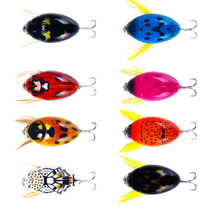 HENGJIA Insecte Flottant dans l'Eau Leurre Bionique Coléoptère Surface de l'Eau Basse Tap Leurre Artificiel, 1, 2, 3, 4, 5, 6, 7, 8, 8 Couleurs en Sachet, 8 Couleurs en Boîte
