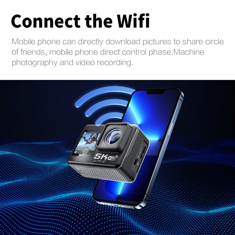 5K/30FPS WIFI HD Anti-Shake Remote Touch Dual-Screen IP68 Waterproof Sports Camera, 5K, 5K Camera + 64G Card, 5K Camera+128G Card