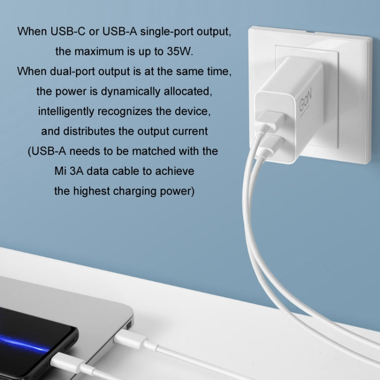 Original Xiaomi 35W USB-C+USB-A Fast Charge Portable Dual Port Charger(1C+1A), US Plug, 35W